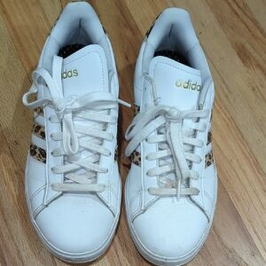 Adidas Women's White and Leopard Print Sneakers